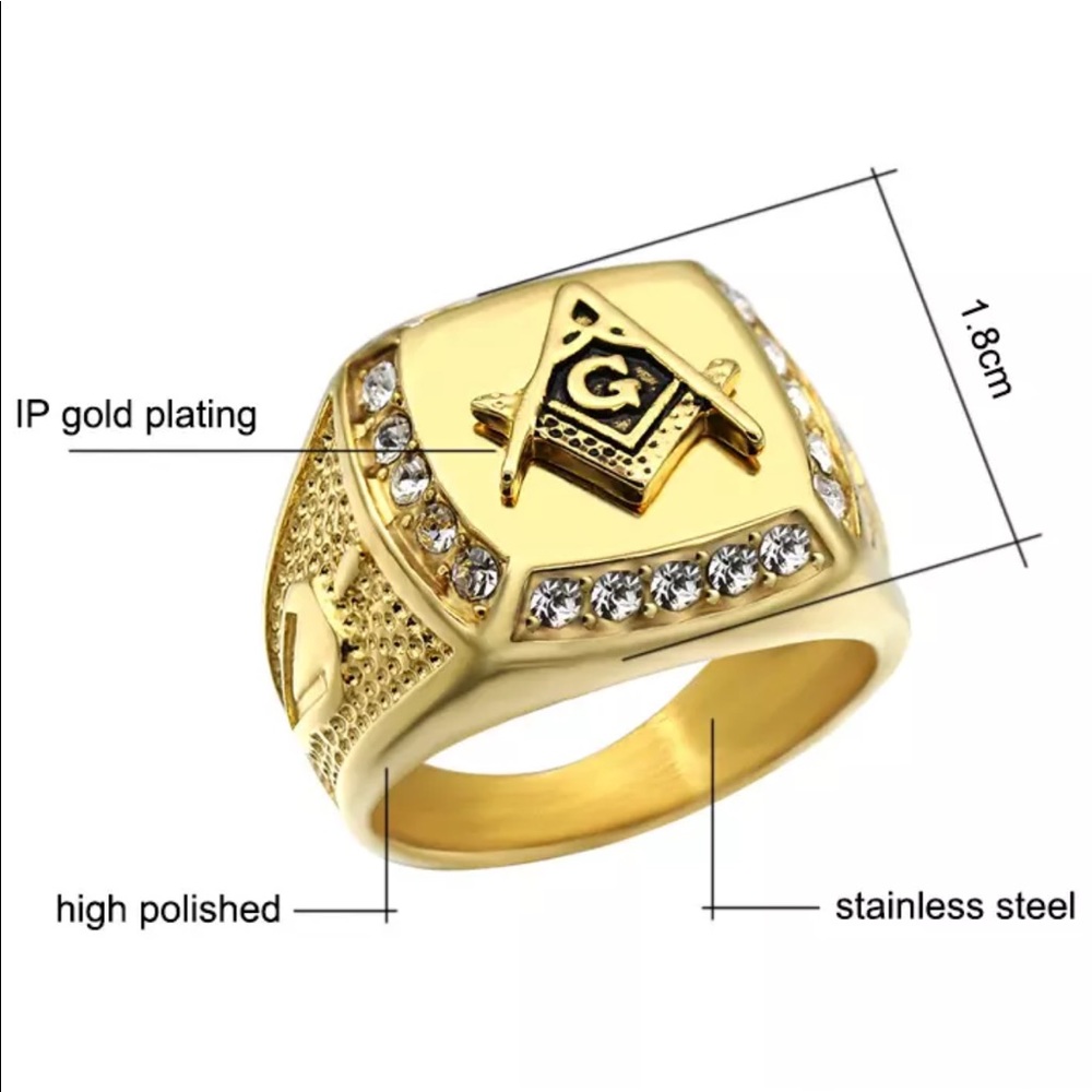 Gold freemason ring masonic signet steel plated - Picture 8 of 8